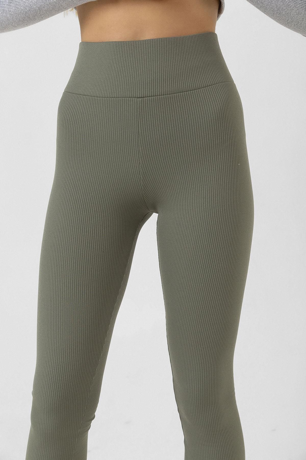 Domoda-Innenseite aus mintfarbenem Fleece, elastisch, erhöht, gerippt, Interlock-Winterstrick-Leggings mit Raffung @verona 8