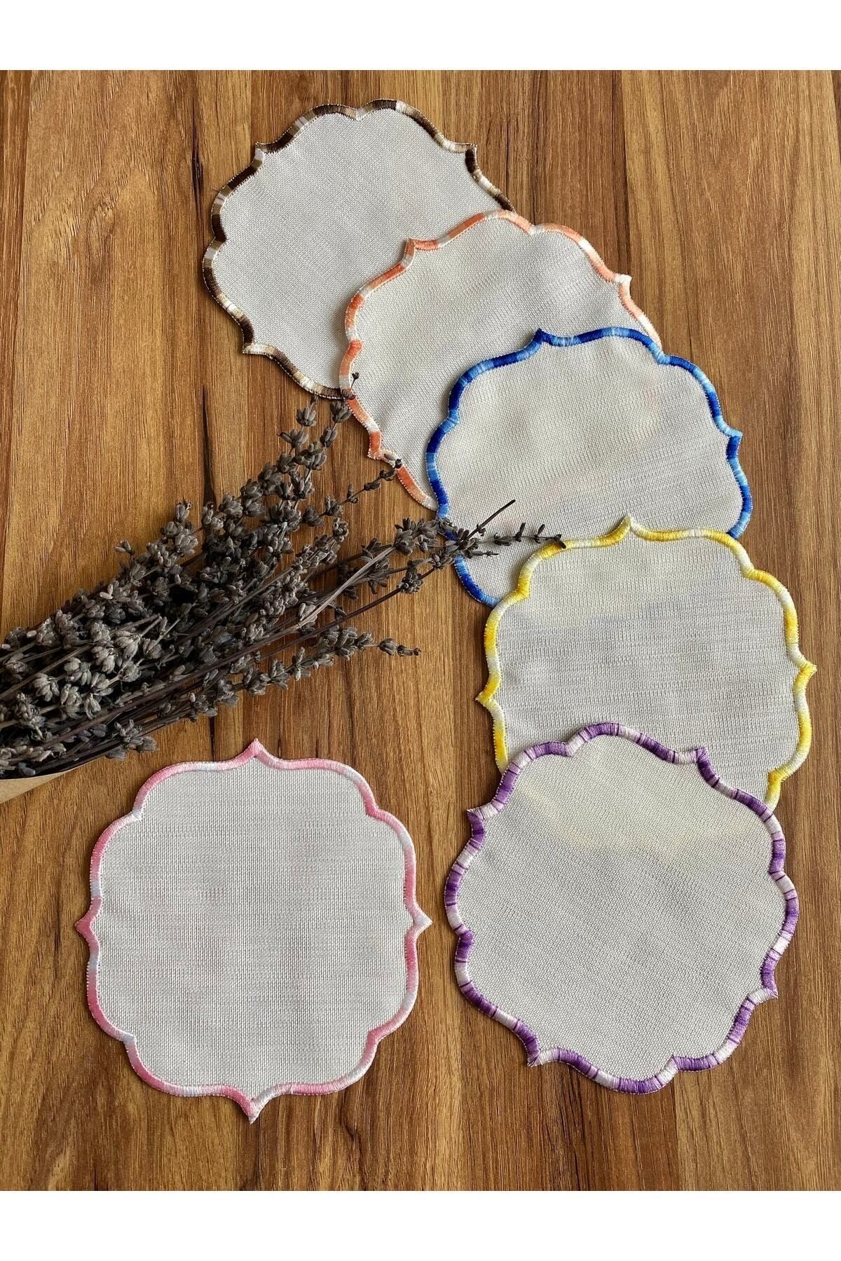 6 Pieces Ebruli Colorful Embroidered Cocktail Serving Napkins