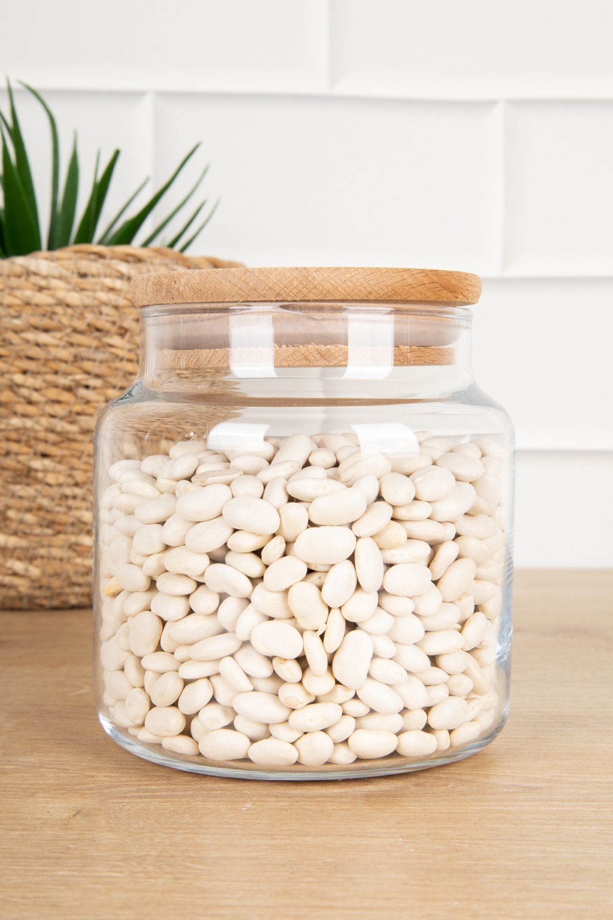 DNS HOME-12-Piece Wooden Glass Jar with Vacuum Lid Storage Container Spice Jar Set Pulses Set 500 ml 3