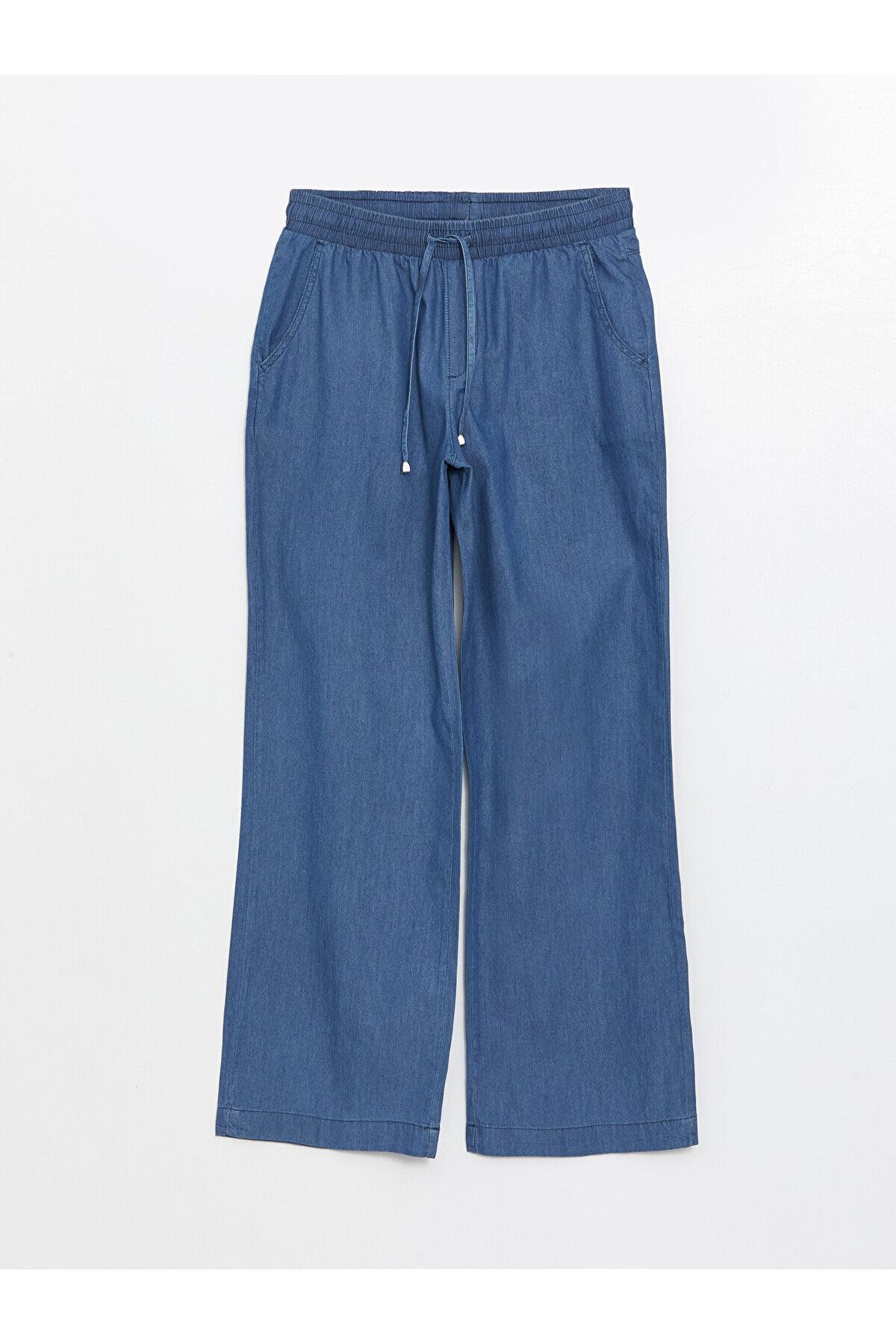 LCWAIKIKI Classic Beli Lastikli Wideleg Kadın Jean Pantolon