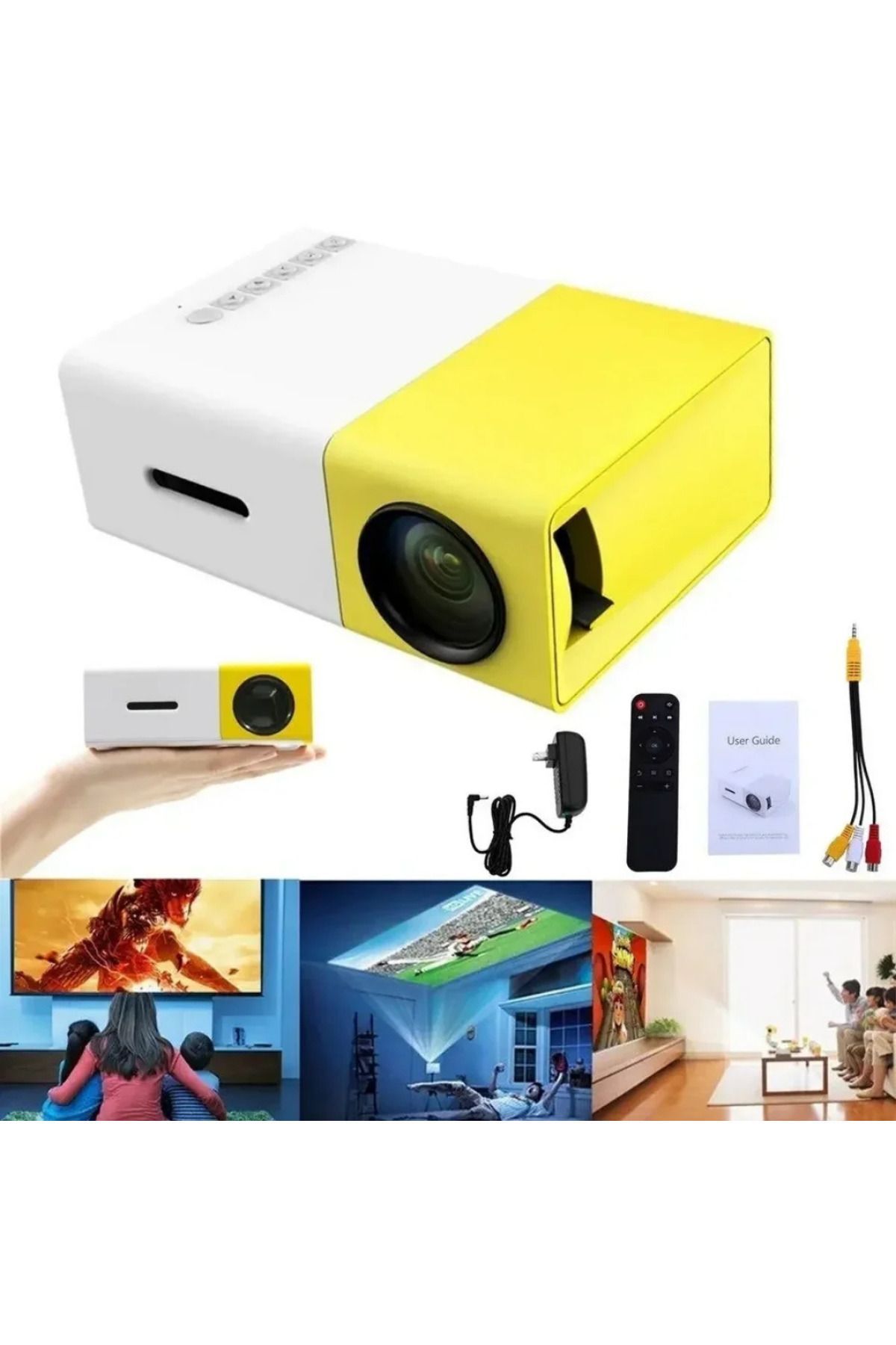 2 Yıl LOBO Taşınabilir Sinema Projektörü 1920X1080 Led Ev Sineması Sarı 0 - 1 kg 1200 800:1 HD LED