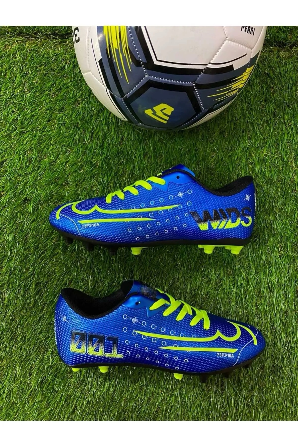 001 Erkek Çocuk Krampon Futbol Ayakkabısı Mavi-Sarı 2