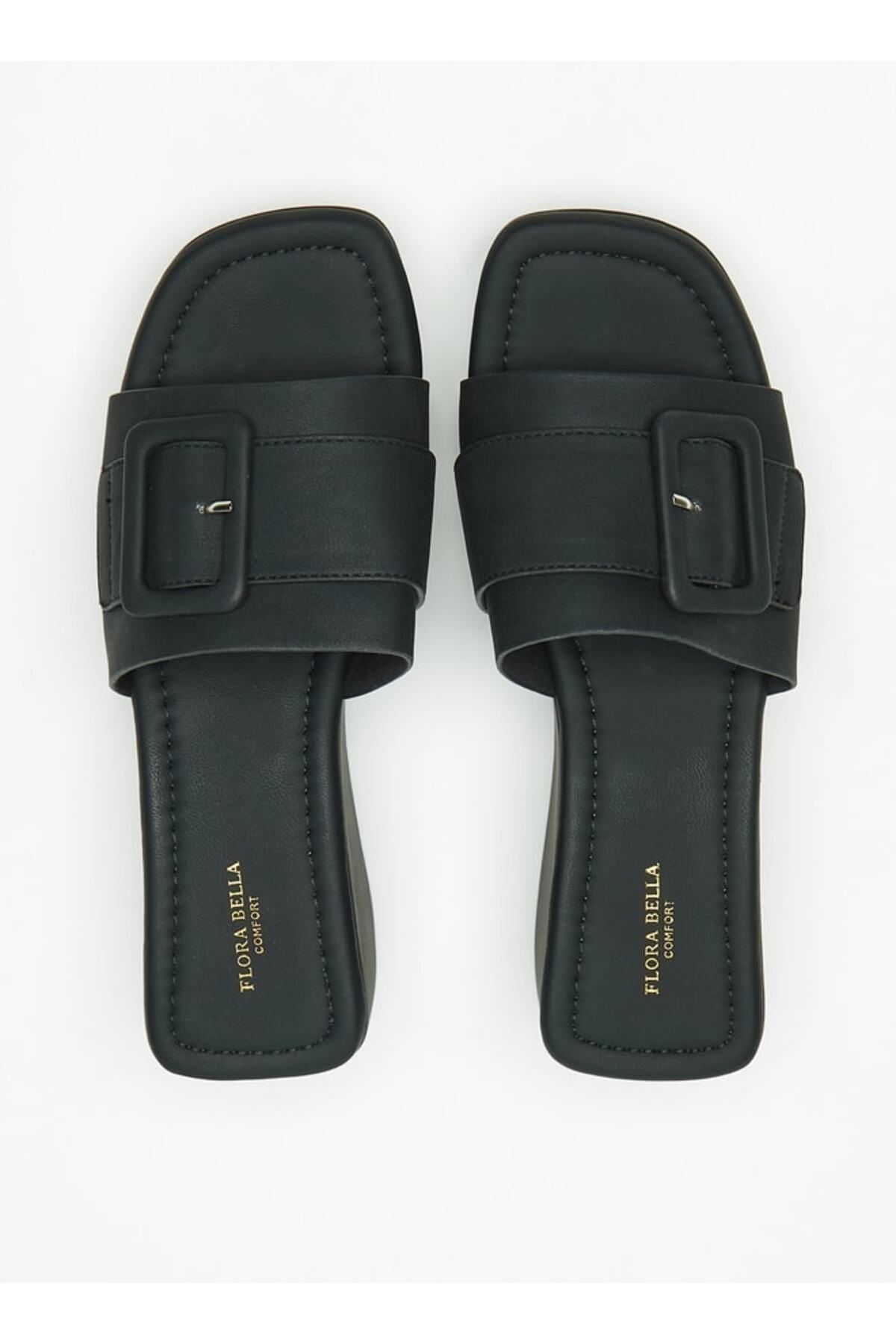 Flora Bella by Shoexpress-Solid Slide Sandals with Wedge Heels and Buckle Accent 1