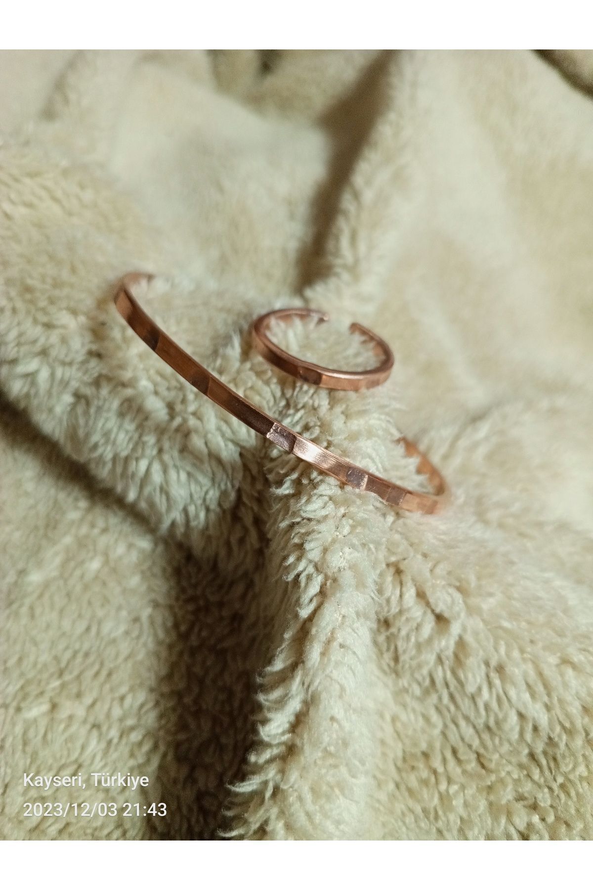 COPPERMS-Women's Copper Forged Thin Ring And Bracelet Handmade Mini Set 1