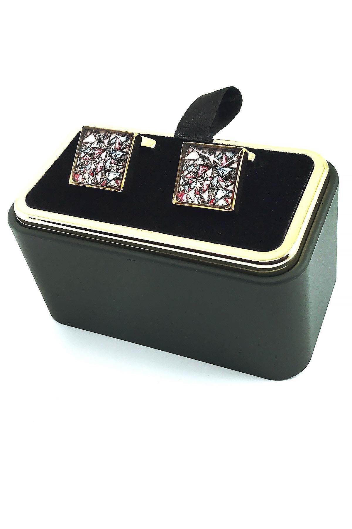  دکمه سرآستین مربعی طلایی رنگ KD1548