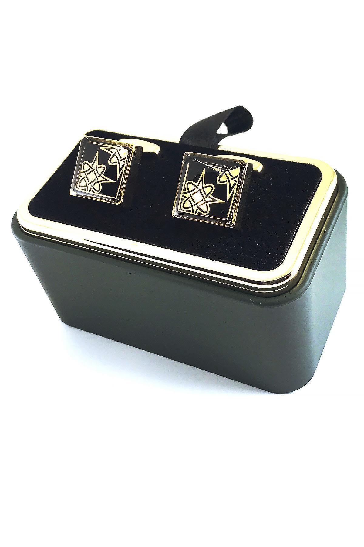 دکمه سرآستین مربعی طلایی رنگ مشکی KD1491