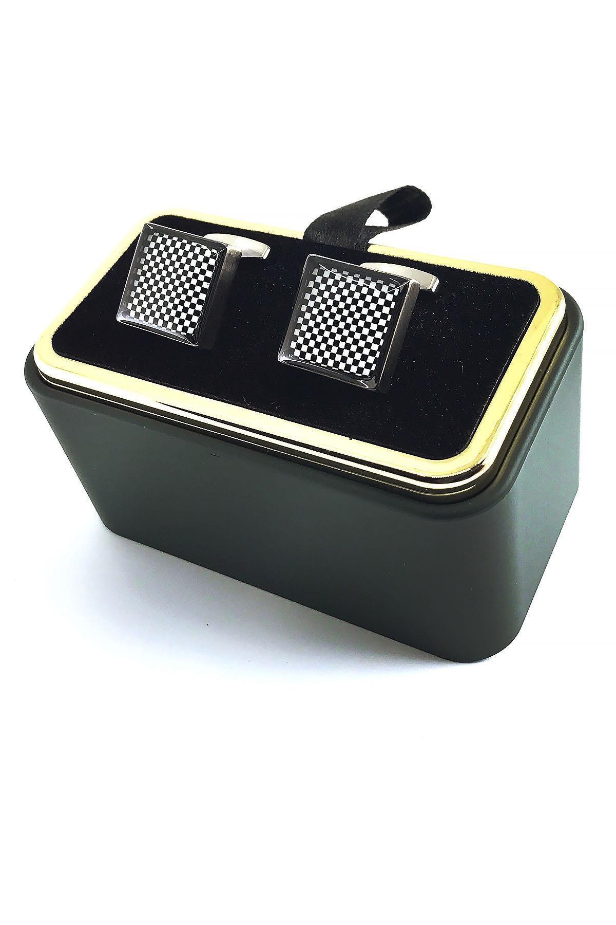  دکمه سردست مربعی مشکی و سفید دودی رنگ خاکستری KD1366