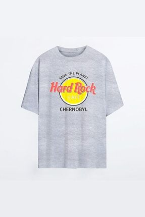Hard Rock Cafe Gri Hg Kadın Oversize Tshirt - Tişört 119243-OT-GR-WOMAN-HG-HROCK