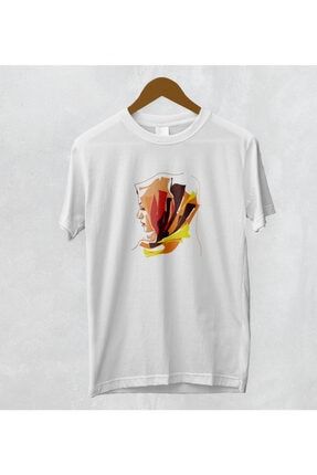 Tesettürlü Kadın Çizim Baskılı Beyaz Pamuk Polyester T-shirt B-YGRSLTSHIRT00-53