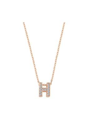 Zarif Işıltı H Harfi Rose Renk Gümüş Kolye KL02444-MLV