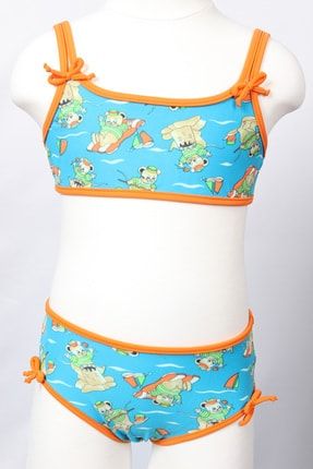 Ayl Kız Çocuk Bustiyer Model Fiyonk Detaylı Alt Üst Empirme Bikini Takım 180-41 ÇBE180-41