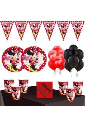 Kırmızı Minnie Mouse Tema Doğum Günü Parti Seti Ekonomik Süsler 16 Kişilik PRA-4181678-5624