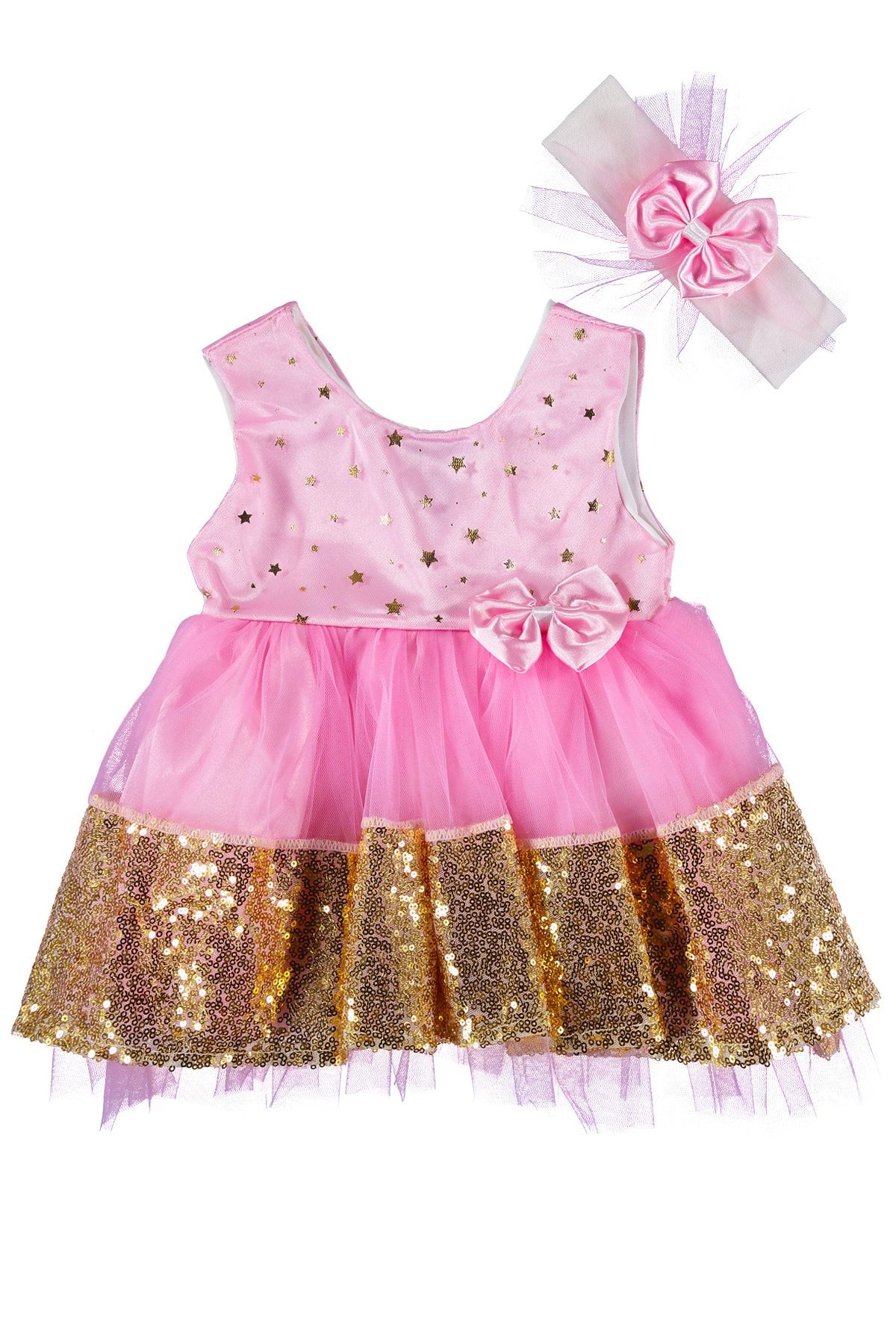 hepbaby Gold Sequin, платье для особых случаев, платье для девочки - розовый - комплект детского платья с повязкой на голову HB3511