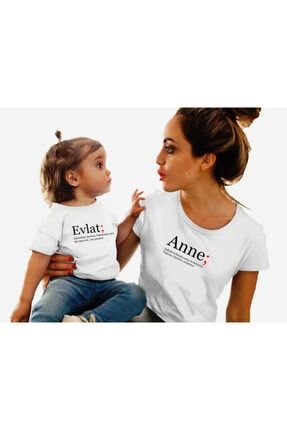 Anneler Günü Özel Anne Evlat Sözcük Manalı Beyaz T-shirt B-ANNECCK-03