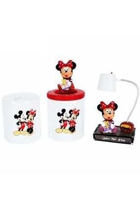 Mickey Mouse Minnie Mouse Kalemlik Minnie Işıklı Biblo Mickey Kumbara Hediye Seti HPKT0678