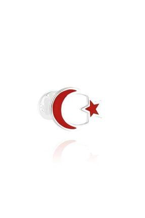 Türk Bayrağı Rozeti Gümüş Ay Yıldız Yaka Iğnesi Kırmızı Bayrak Trz-09 TRZ-09