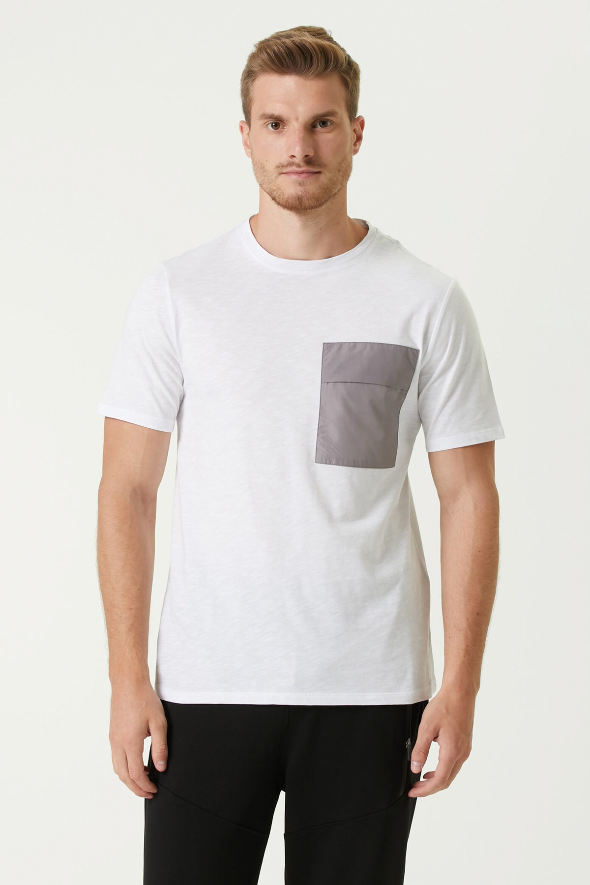 Erkek Slim Fit Beyaz Baskılı T-shirt 1080062