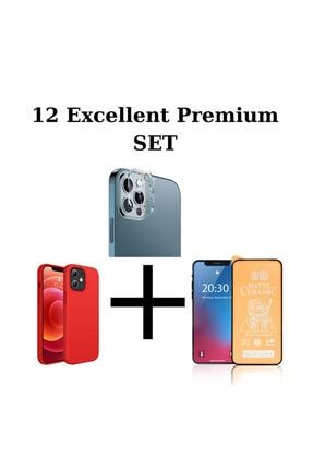 Apple Iphone 12 Tam Kaplayan Mat Seramik + Kırmızı Lansman + Kamera Koruma Camı 3'lüset TYC00189087836