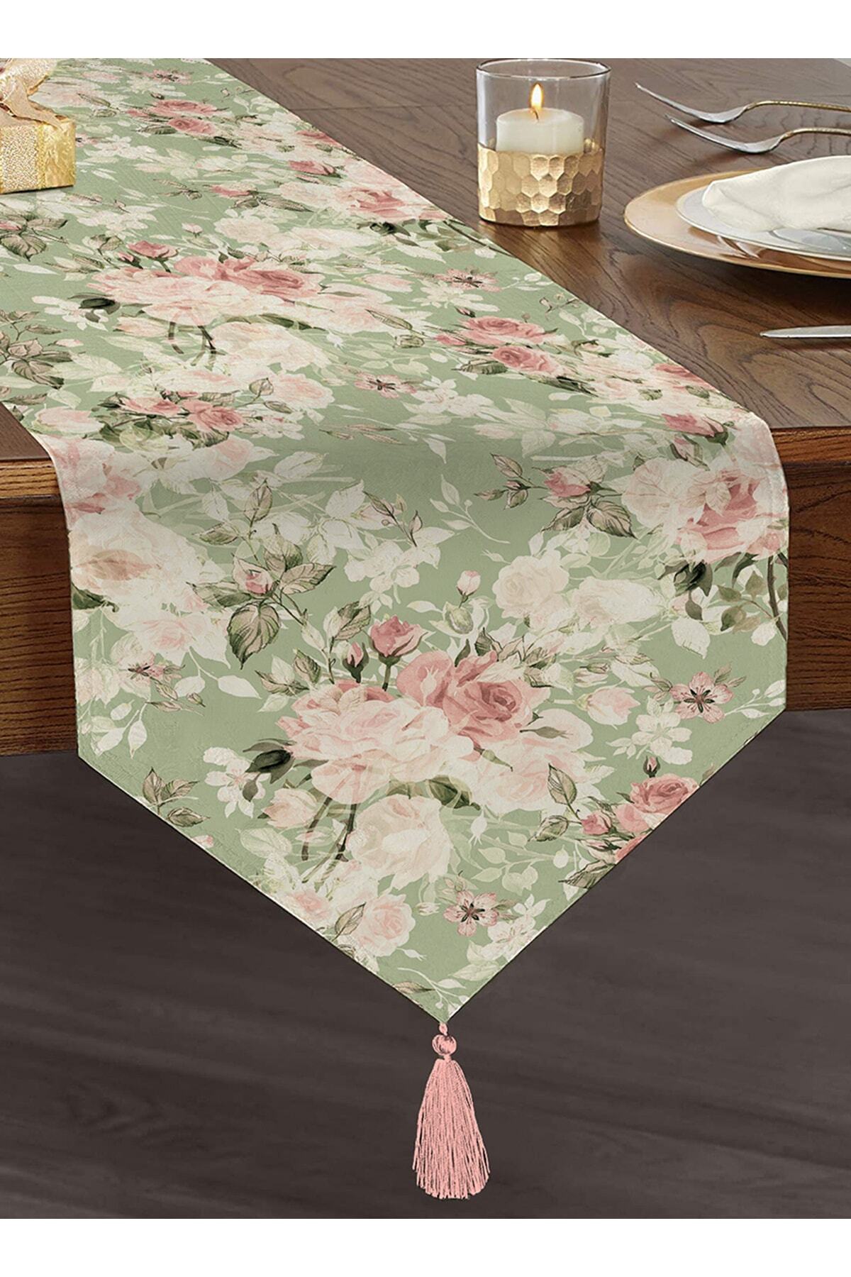 Realhomes Alb, Cu Modele Florale, Imprimat Digital, Design Special, Cu Smocuri, Chenille, Triunghiul Alergător Pe Fundal Colorat - One Size