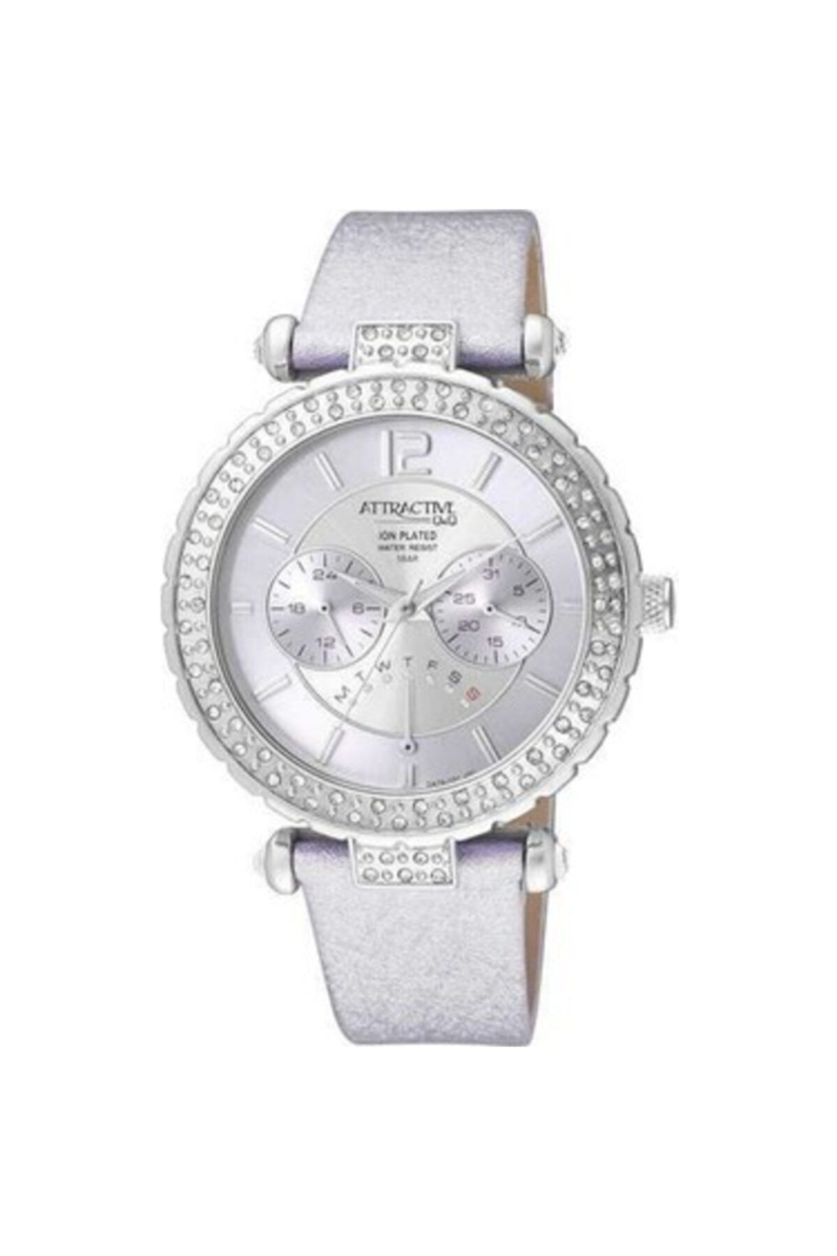Q&Q-Attractive Women's Lilac Color Function Stone Wrist Watch 1
