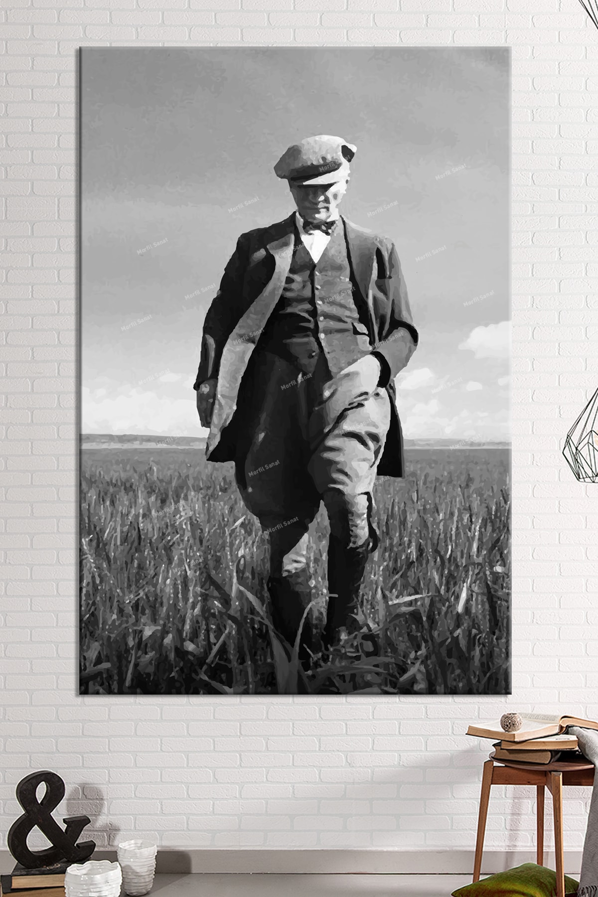 Ataturk Sulu Boya Efektli Kanvas Tablo