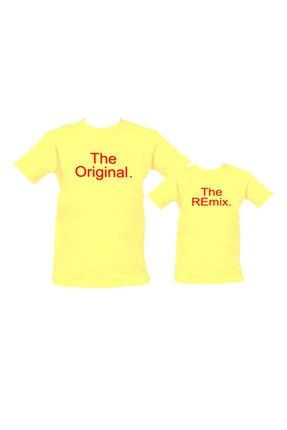 Anne Kız Tişört Kombini The Original The Remix Tasarım Baskılı Pamuklu Sarı T-shirt Kombini HMAO100112122