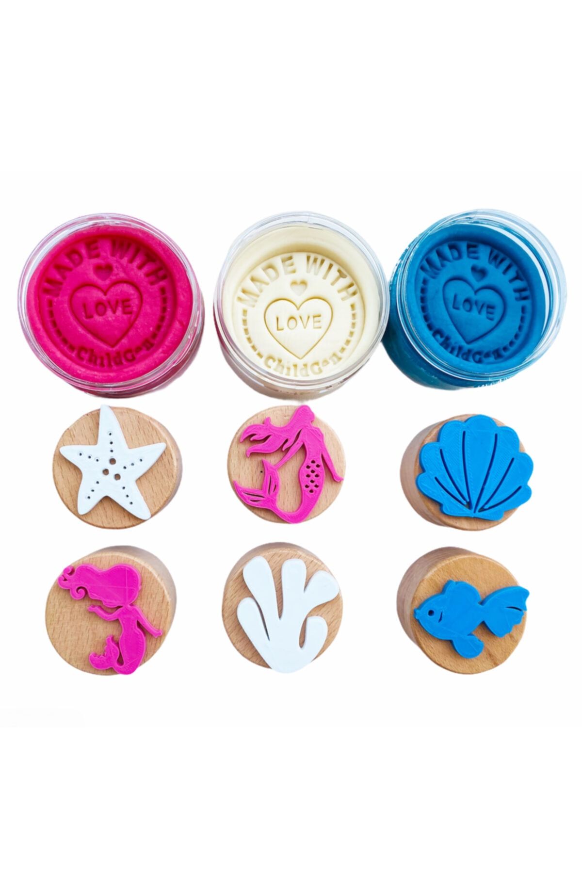 ChildGen Play Dough Doğal Oyun Hamurları Deniz Kızı Ahşap Damgalı Set