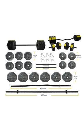 100 Kg Düz Bar (150 CM) Z Bar (120 CM) Dambıl-ağırlık-halter– Full Set Sarı Kapaklı KGRED04