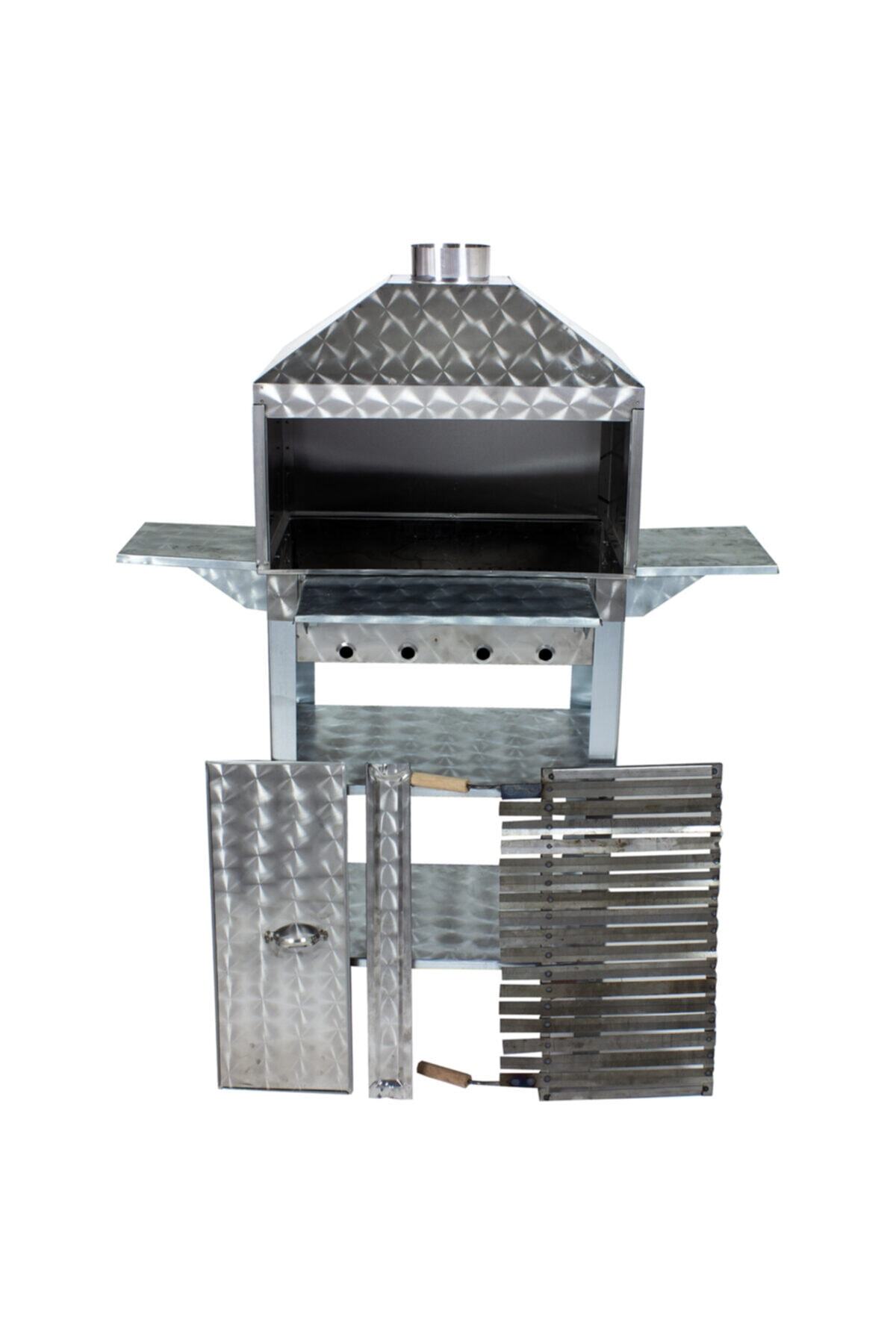 Mth-25 Lüx Davlumbazlı Kapaklı Bacalı Lama Izgaralı Mangal (2 Tekerlekli) 4