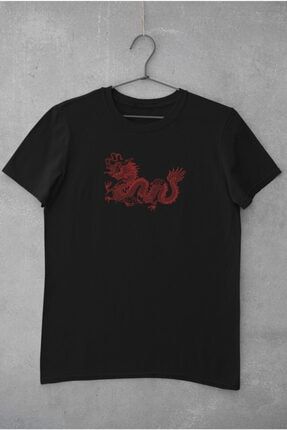 Kırmızı Ejderha Baskılı Tişört Erkek %100 Pamuk K-E-L347
