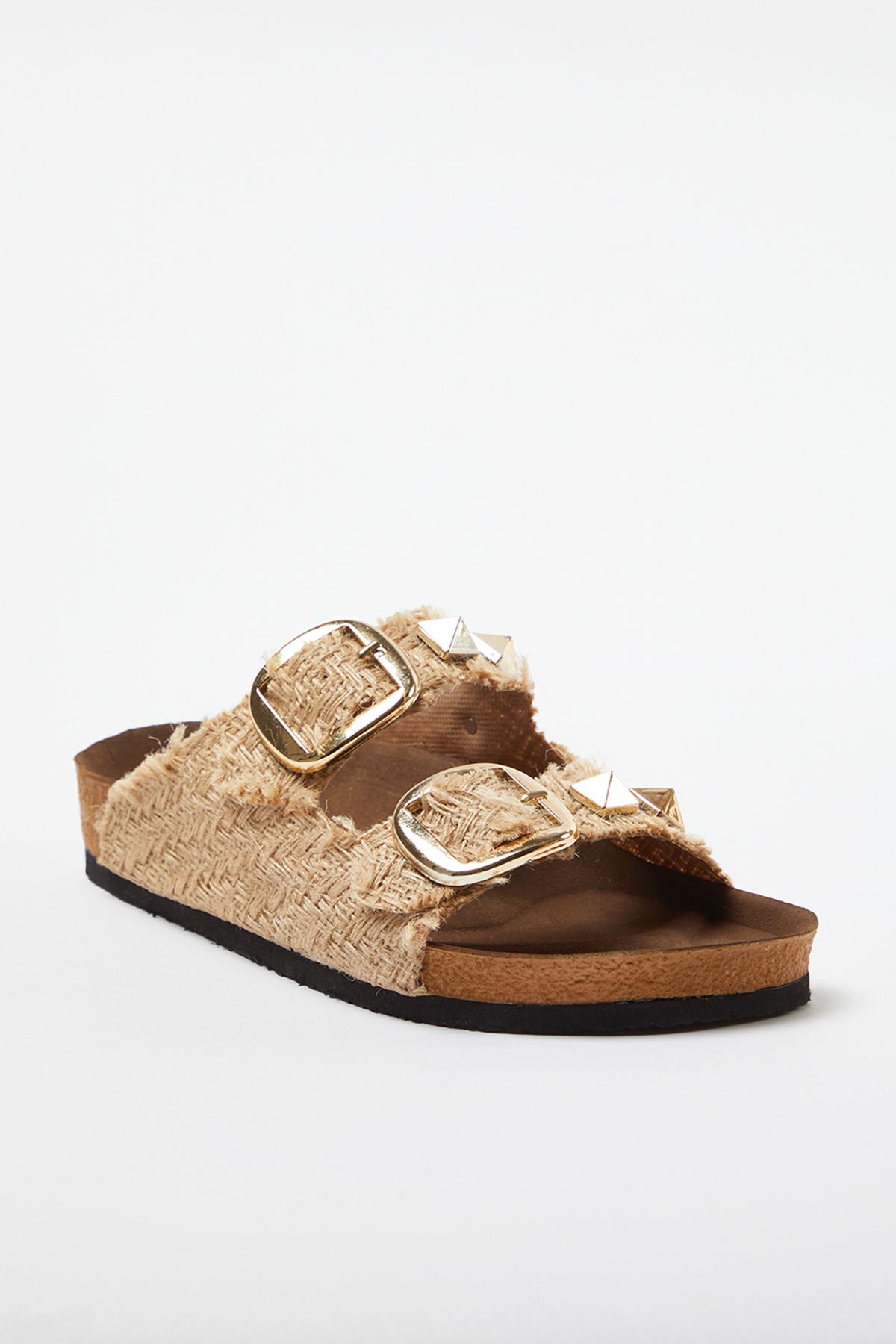 TRENDYOL SHOES Brązowe Klapki Damskie Z Podwójną Klamrą I Nitami - Kobieta - 39