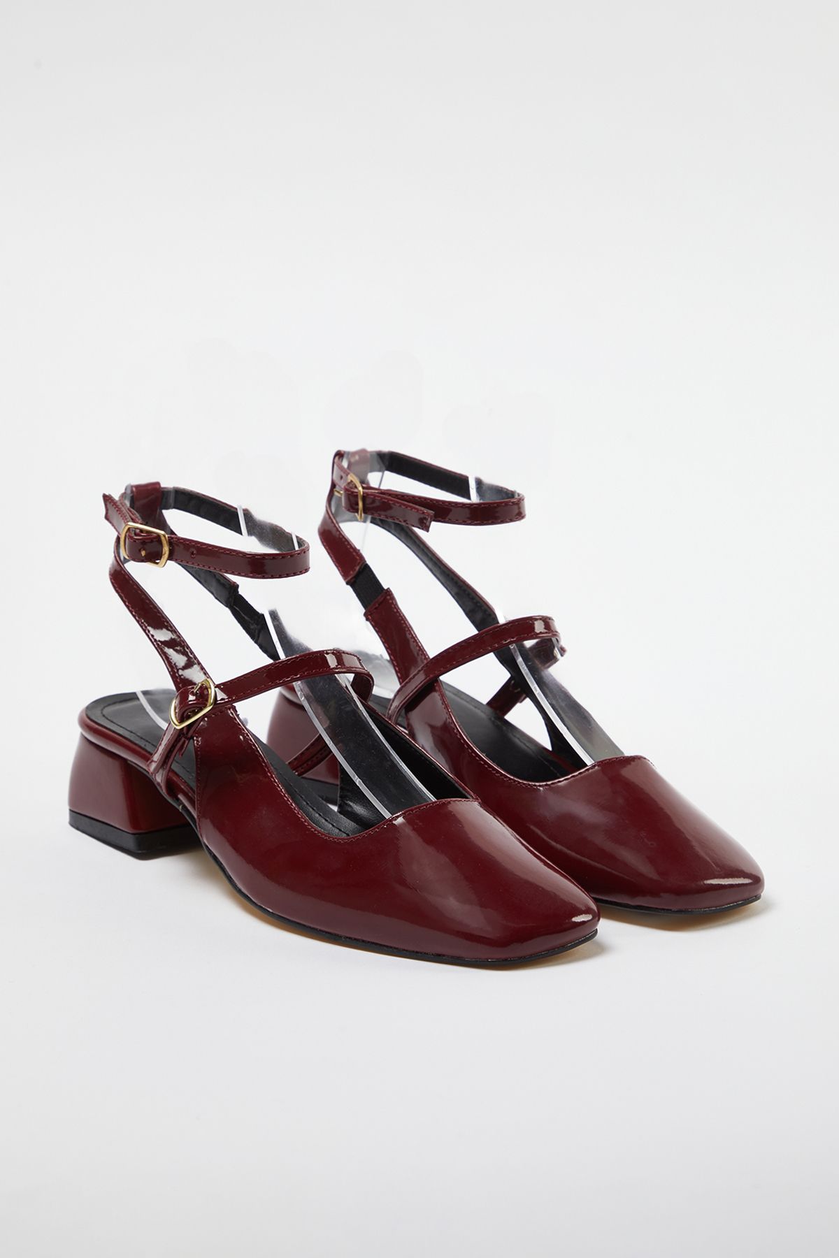 TRENDYOL SHOES Burgundowe Mary Jane Buty Na Wysokim Obcasie Z Kwadratowym Noskiem I Wiązaniem Na Kostce Kobieta - 40