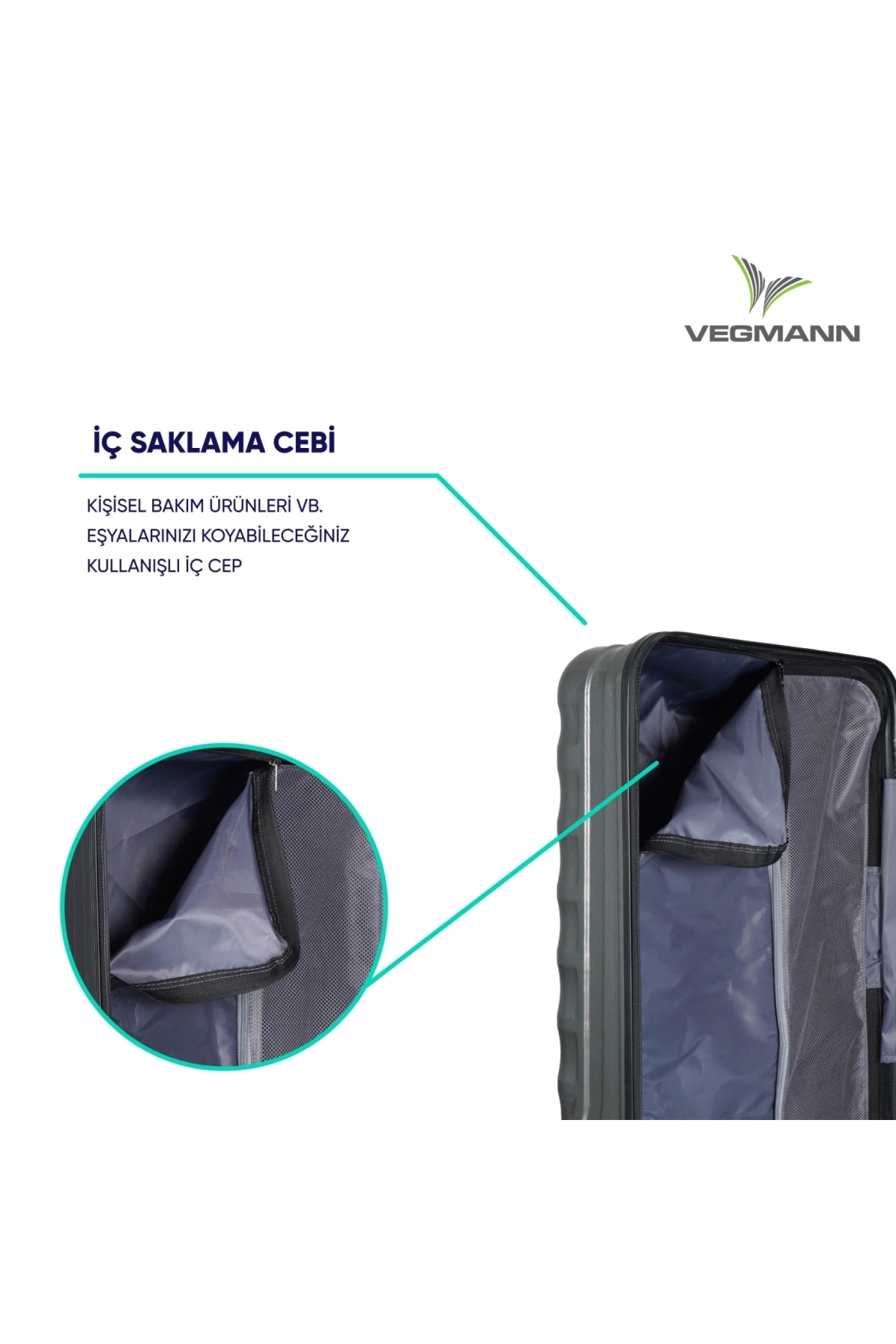 Vegmann  Delphin Antrasit Büyük Boy Valiz - Görsel 7