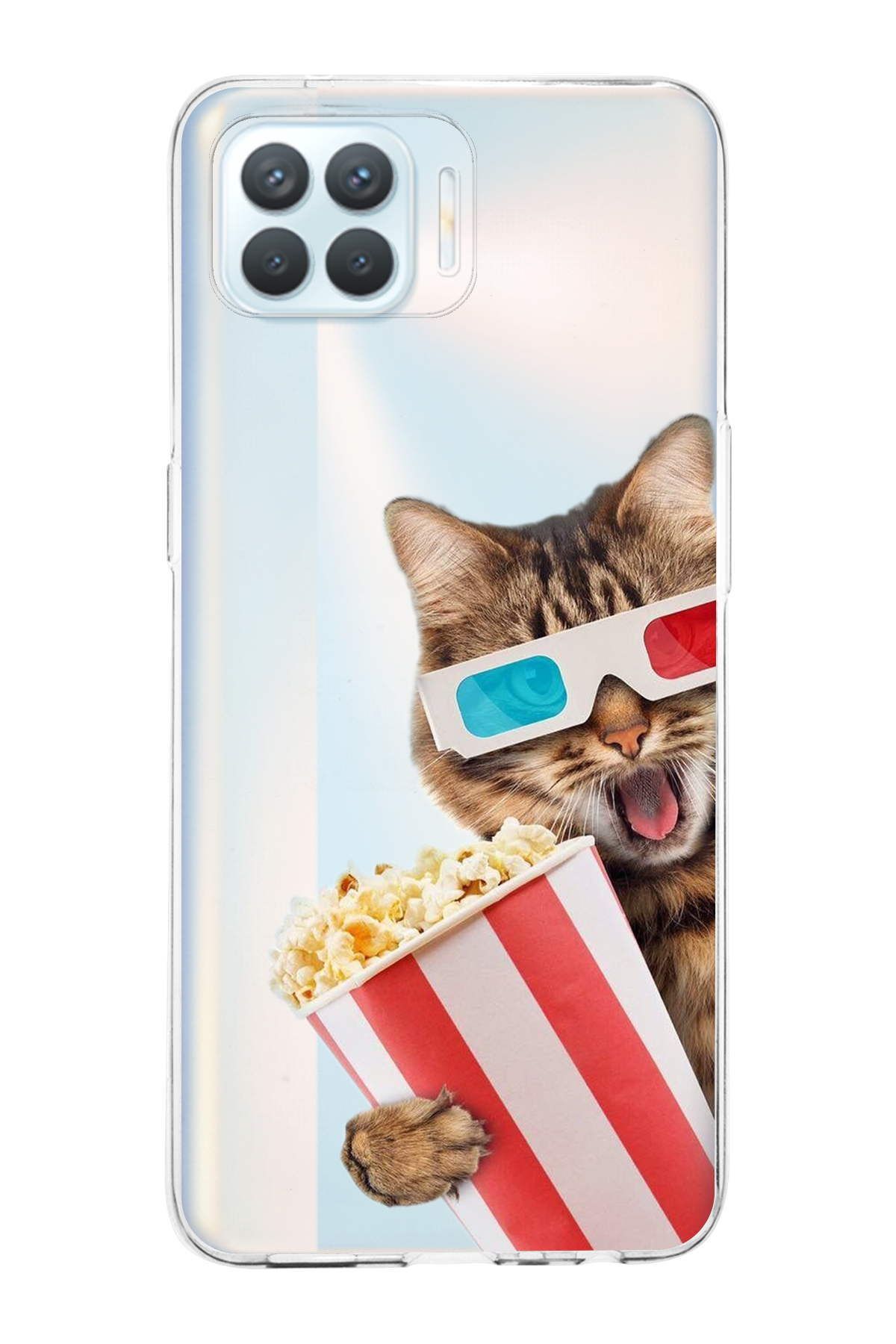 Oppo Reno 4 Lite ile Uyumlu Kedi 1 Kamera Korumalı Şeffaf Kılıf