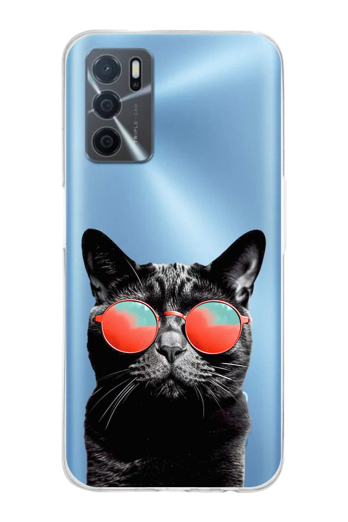 Oppo A16 ile Uyumlu Kedi 3 Kamera Korumalı Şeffaf Kılıf