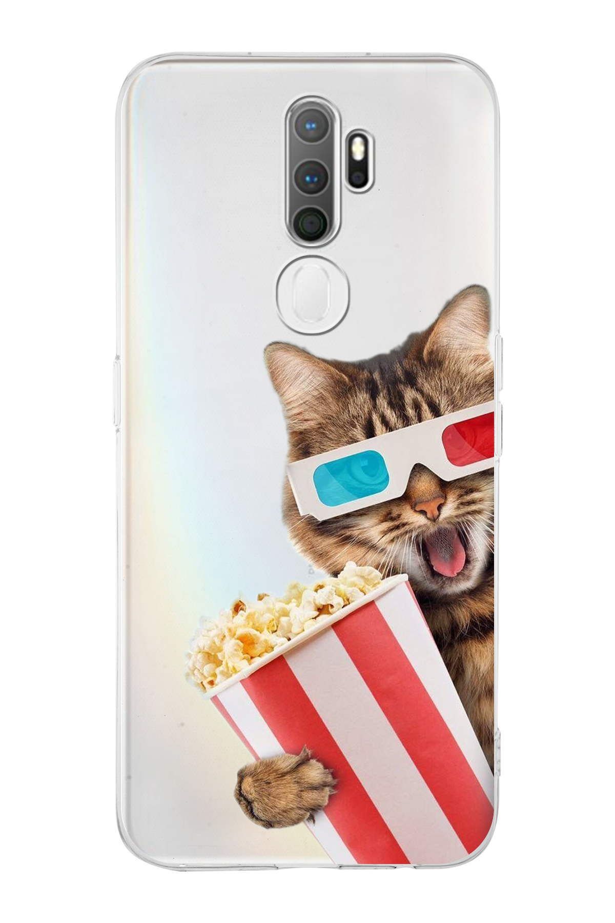 Oppo A5 2020 ile Uyumlu Kedi 1 Kamera Korumalı Şeffaf Kılıf