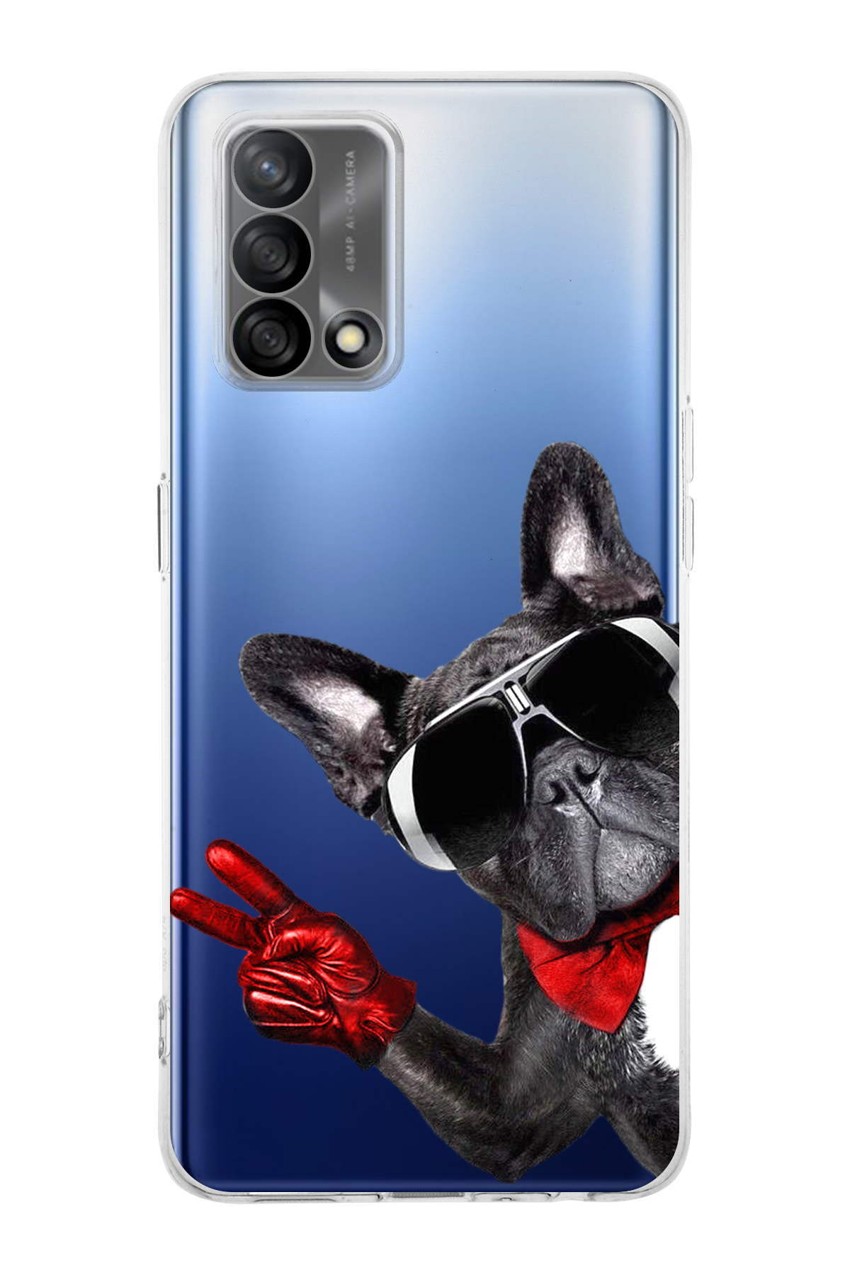 Oppo A74 4G ile Uyumlu Köpek 2 Kamera Korumalı Şeffaf Kılıf