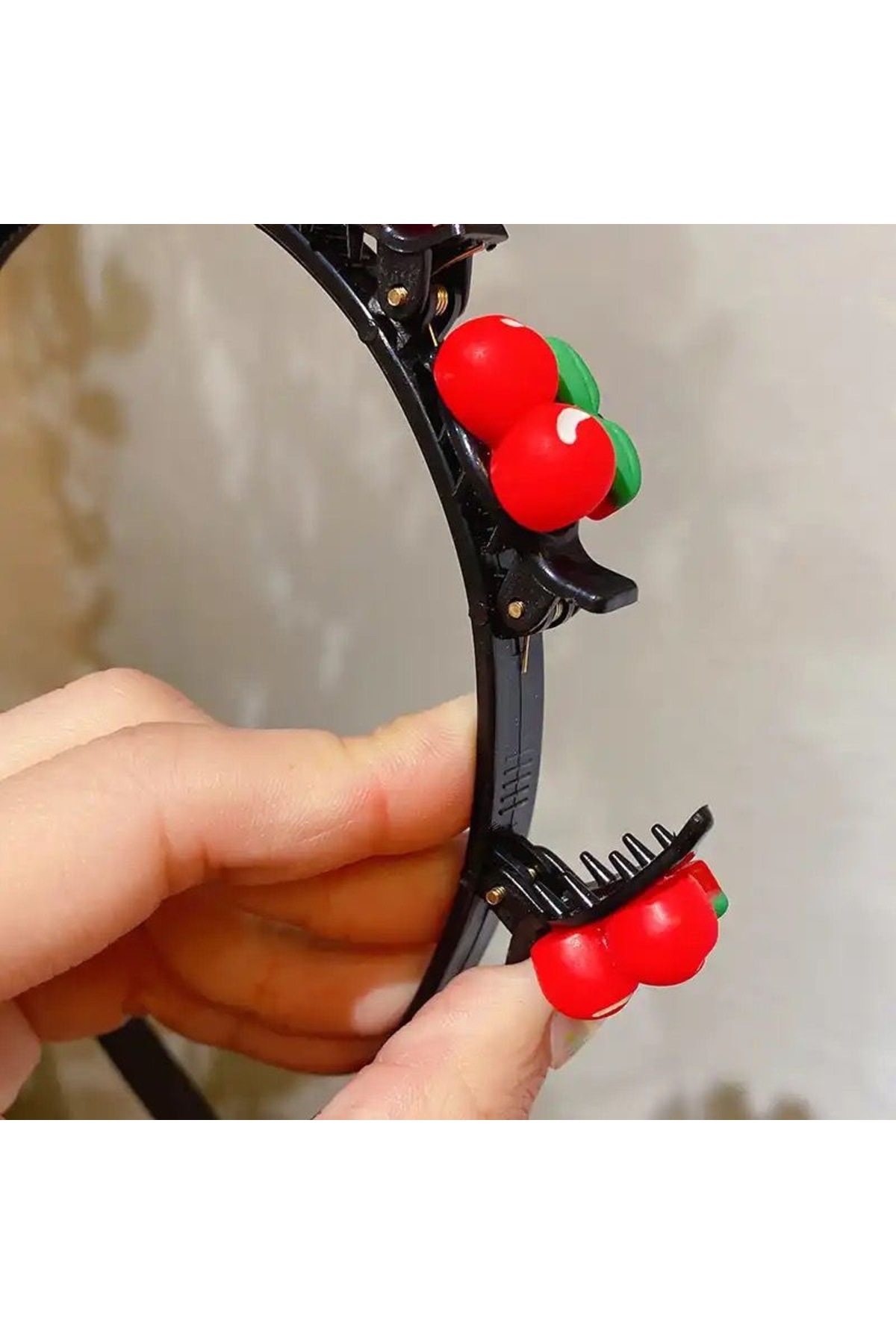 Yeni trend moda mandal pensli tokalı kadın çocuk tacı kiraz meyve süslü taç 2