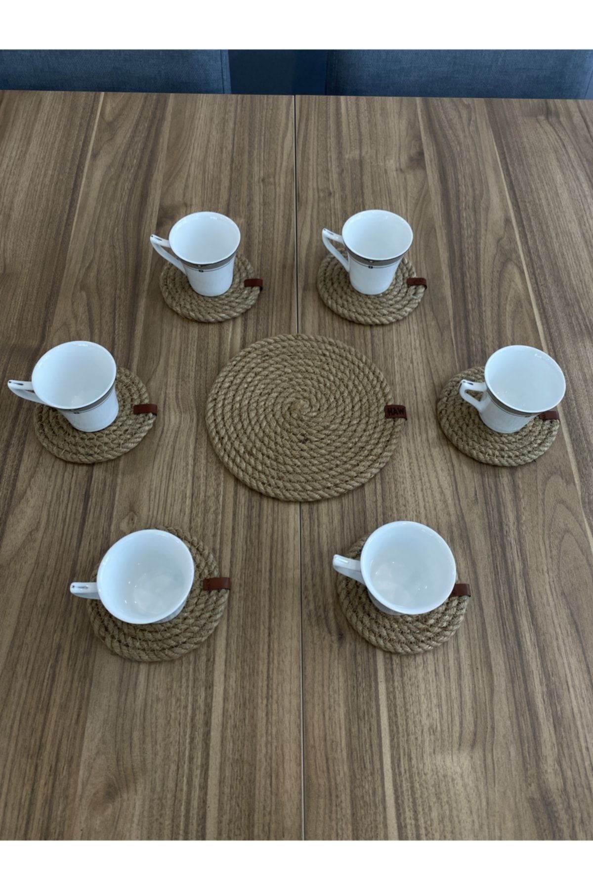 GörSeç-Trivet and Coaster Candle Bottom Dowry Set Jute Rope Wicker Service Pot Teapot Bottom Fireproof 7