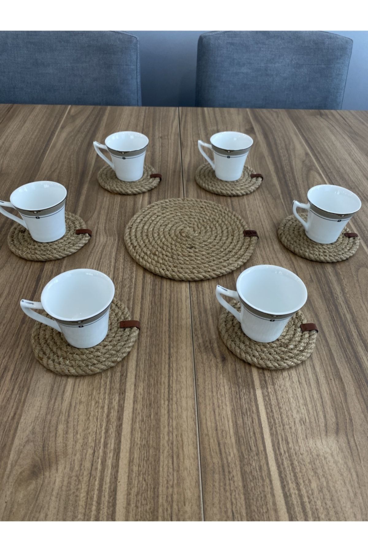 GörSeç-Trivet and Coaster Candle Bottom Dowry Set Jute Rope Wicker Service Pot Teapot Bottom Fireproof 6