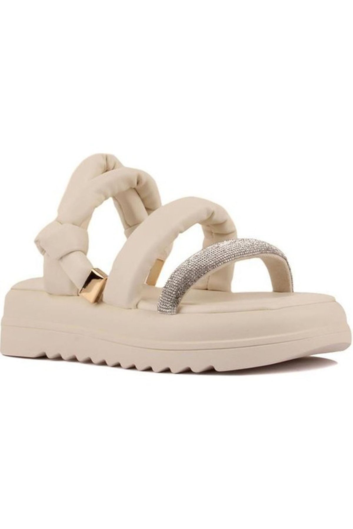 Guja 24y374 Bej Taşlı Platform Kalın Ortopedik Taban Rahat Yürüyüş Hafif Yazlık Spor Sandalet Ayakkabı
