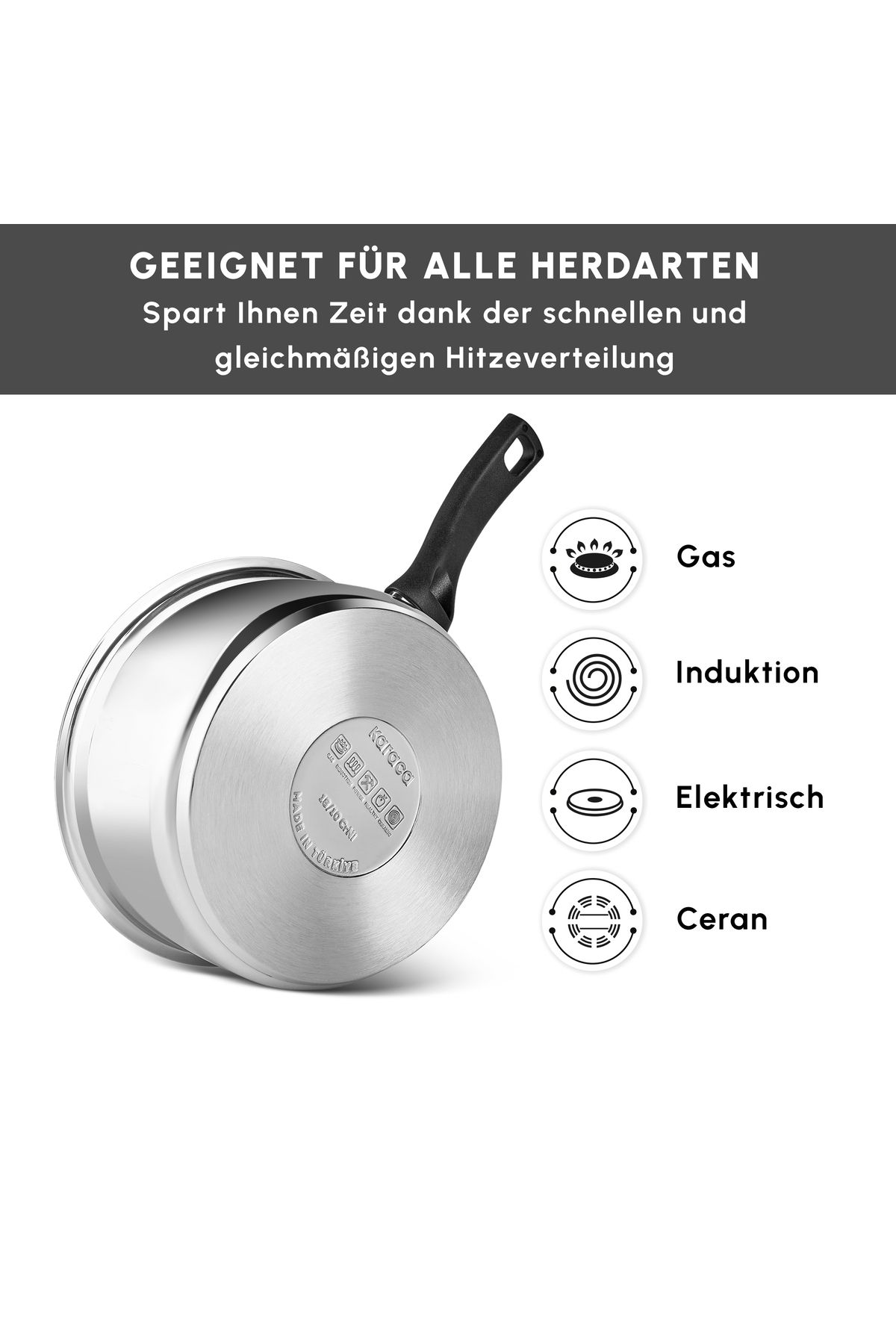 Karaca-Gastro Milchtopf, 16 Cm - Edelstahl 304, 1,6 Liter, Induktionsgeeignet 4