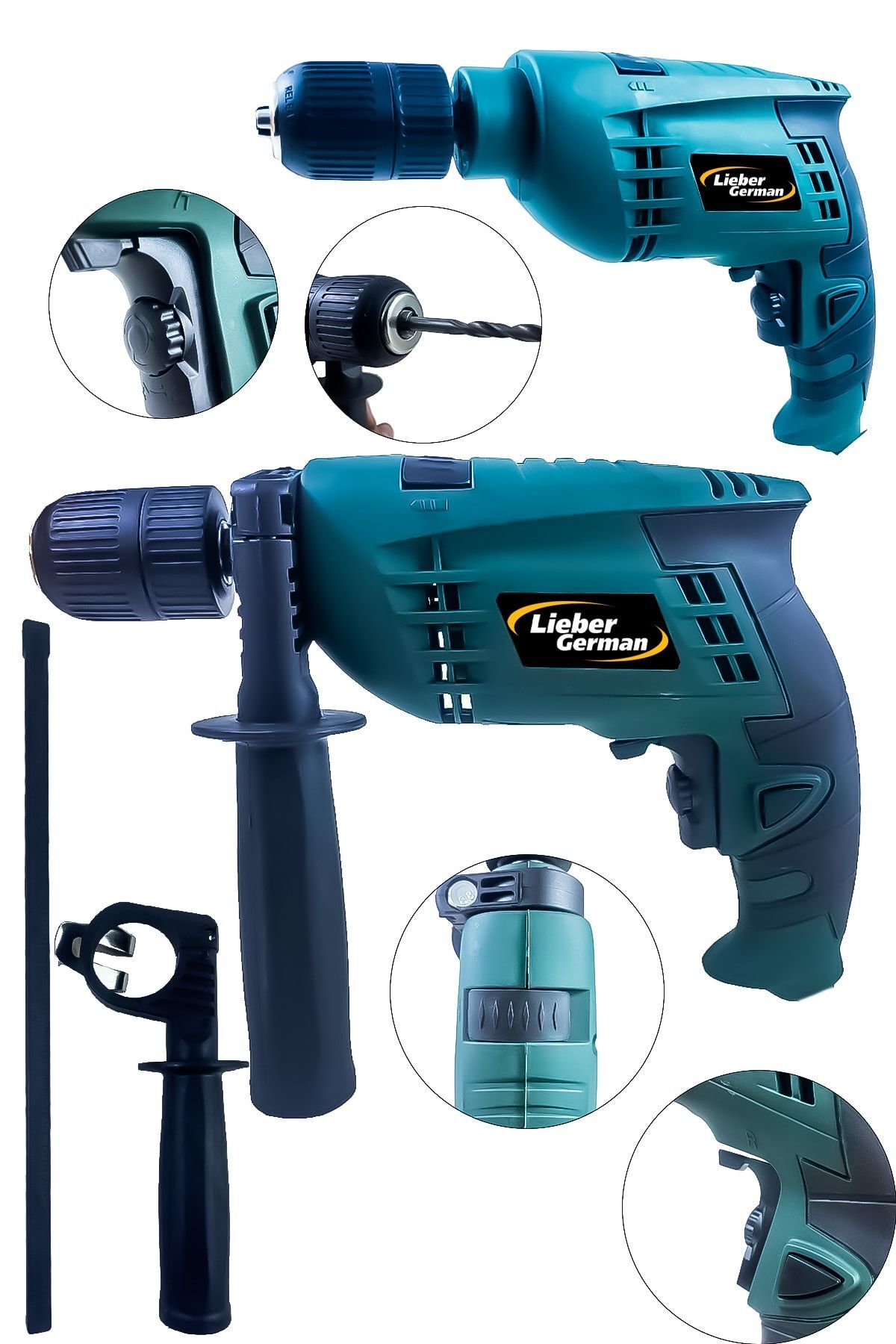 Lieber German 1200 Watt Darbeli Tetikten Devir Ayarlı Tam Profesyonel Otamatik 13mm Mandren Kablolu Matkap