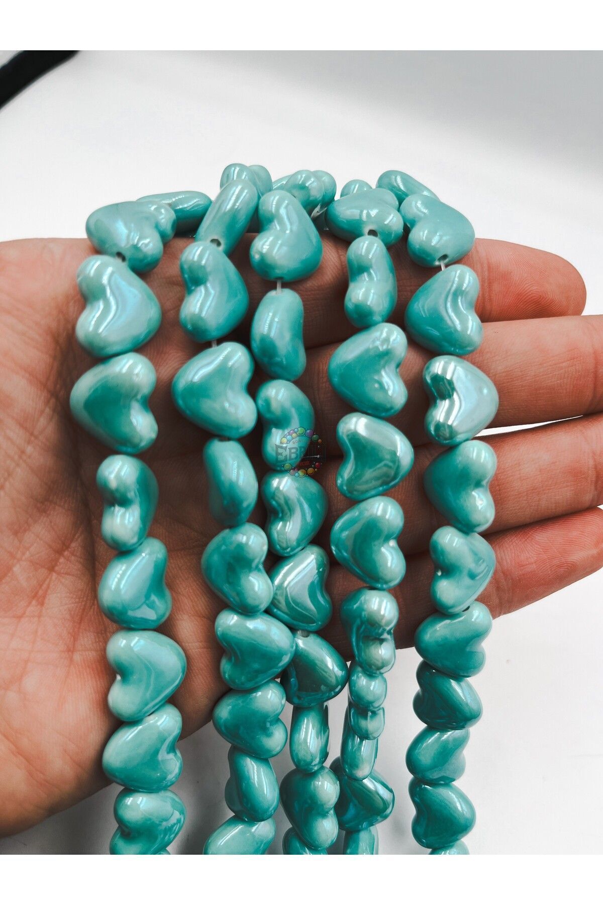 Ebruli Boncuk 12 mm Kalp Yandan Delikli 5’li Seramik Porselen Takı Yapımı Bileklik Kolye Aksesuar Boncuk