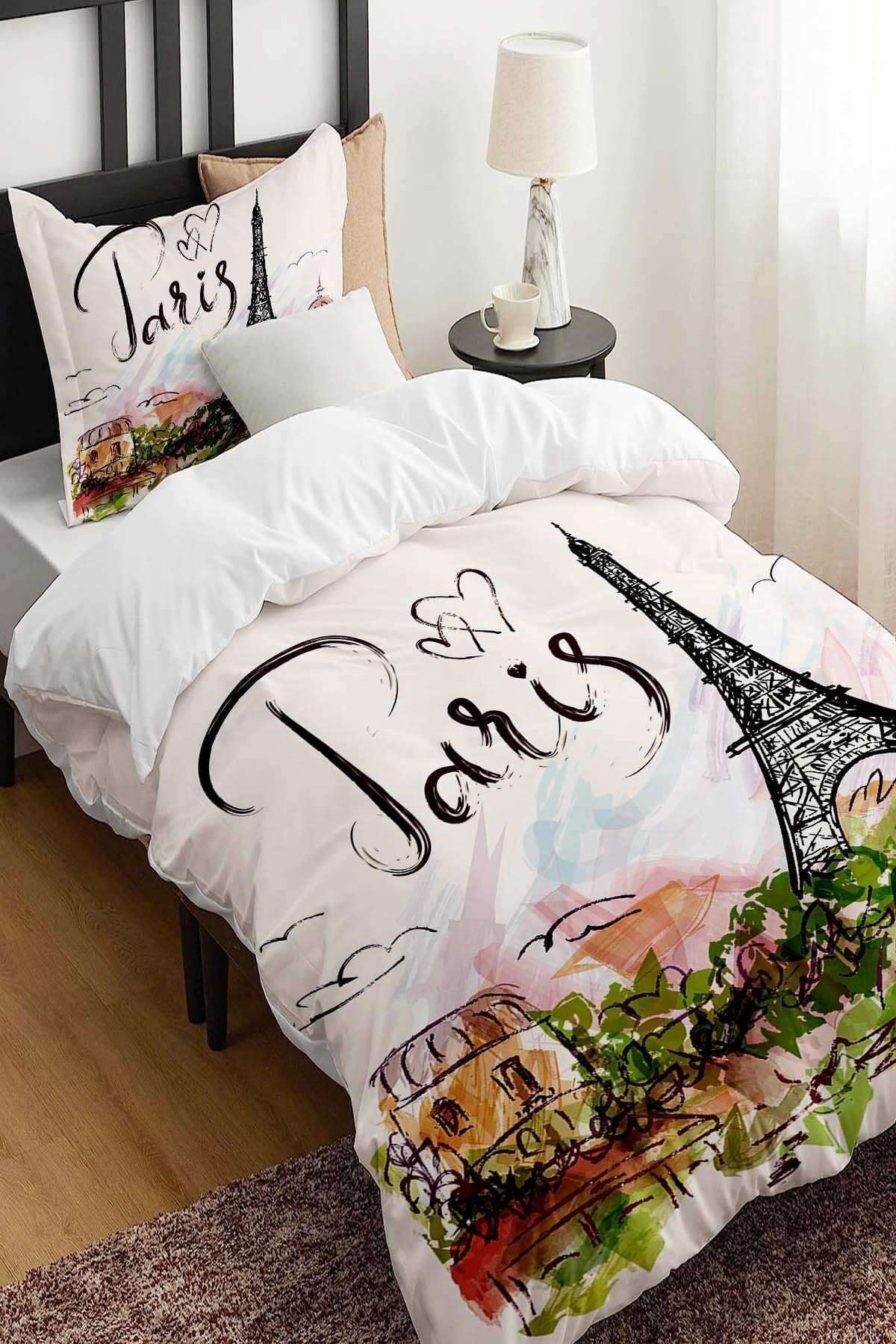 3D ELSE HALI-Paris Eiffel Tower Patterned Printed - Cotton Satin Children's Bedding Set 2
