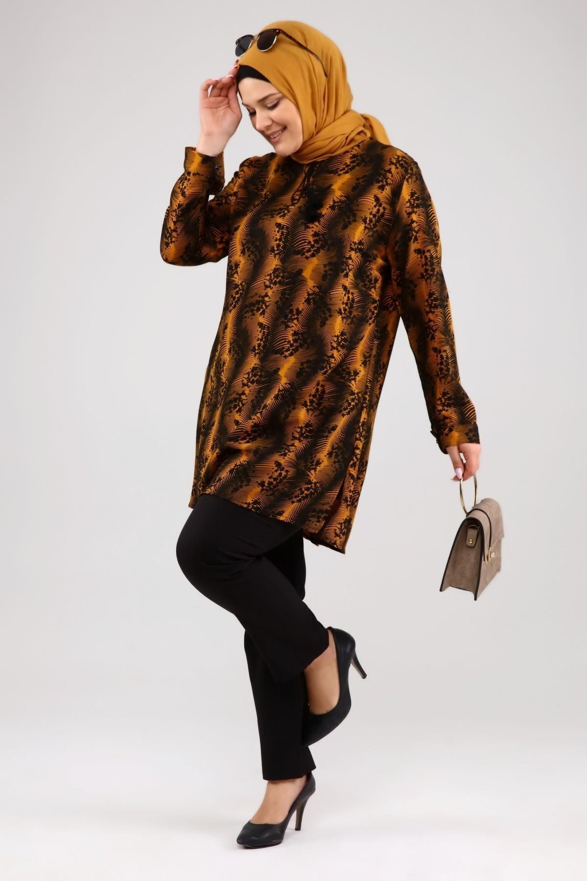 Ferace-Women's Large Size Hijab Tunic with String and Side Slits 5