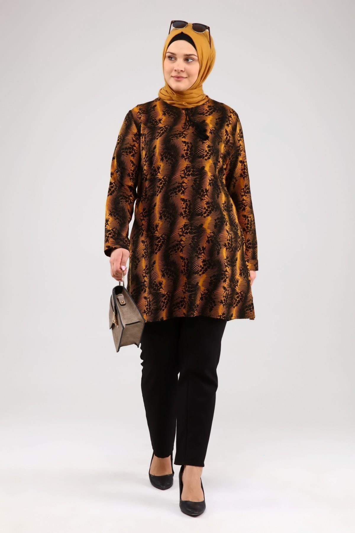 Ferace-Women's Large Size Hijab Tunic with String and Side Slits 3