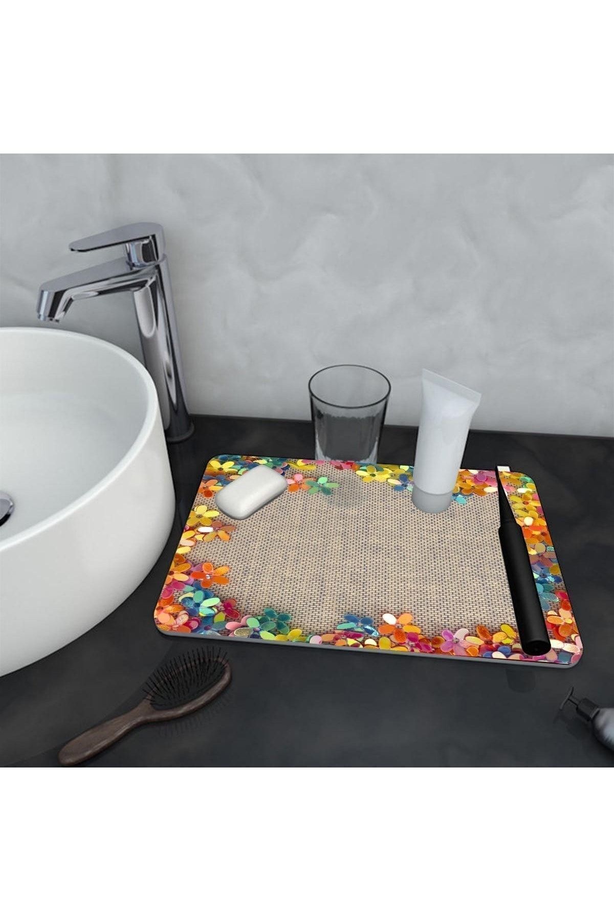 Else Dekor Else Organizator Pentru Baie Cu Absorbție De Apă, Duș, Șampon, Săpun, Cupe, Periuță De Dinți, Covoraș De Prezentare - Mărime unică