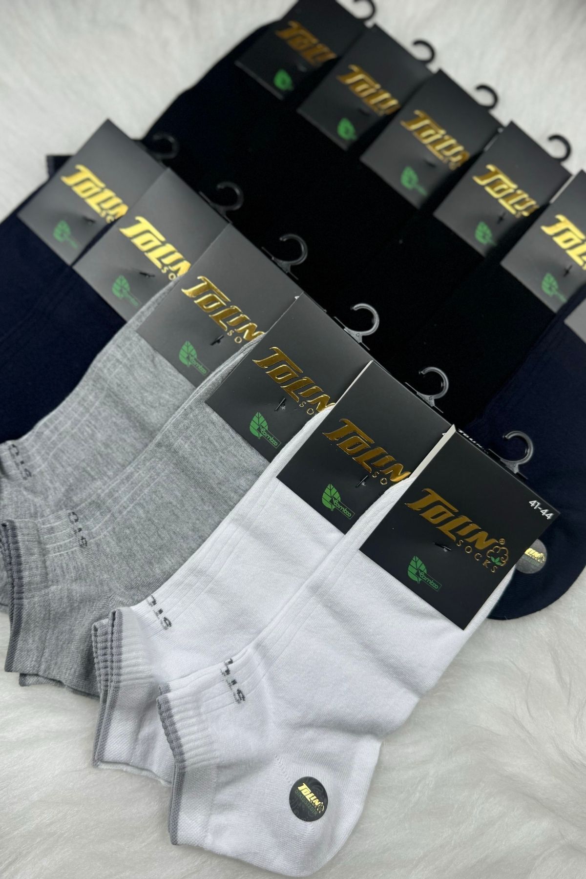 TOLIN-Set of 12 Colorful Men's Bamboo Booties Socks - 10533 5