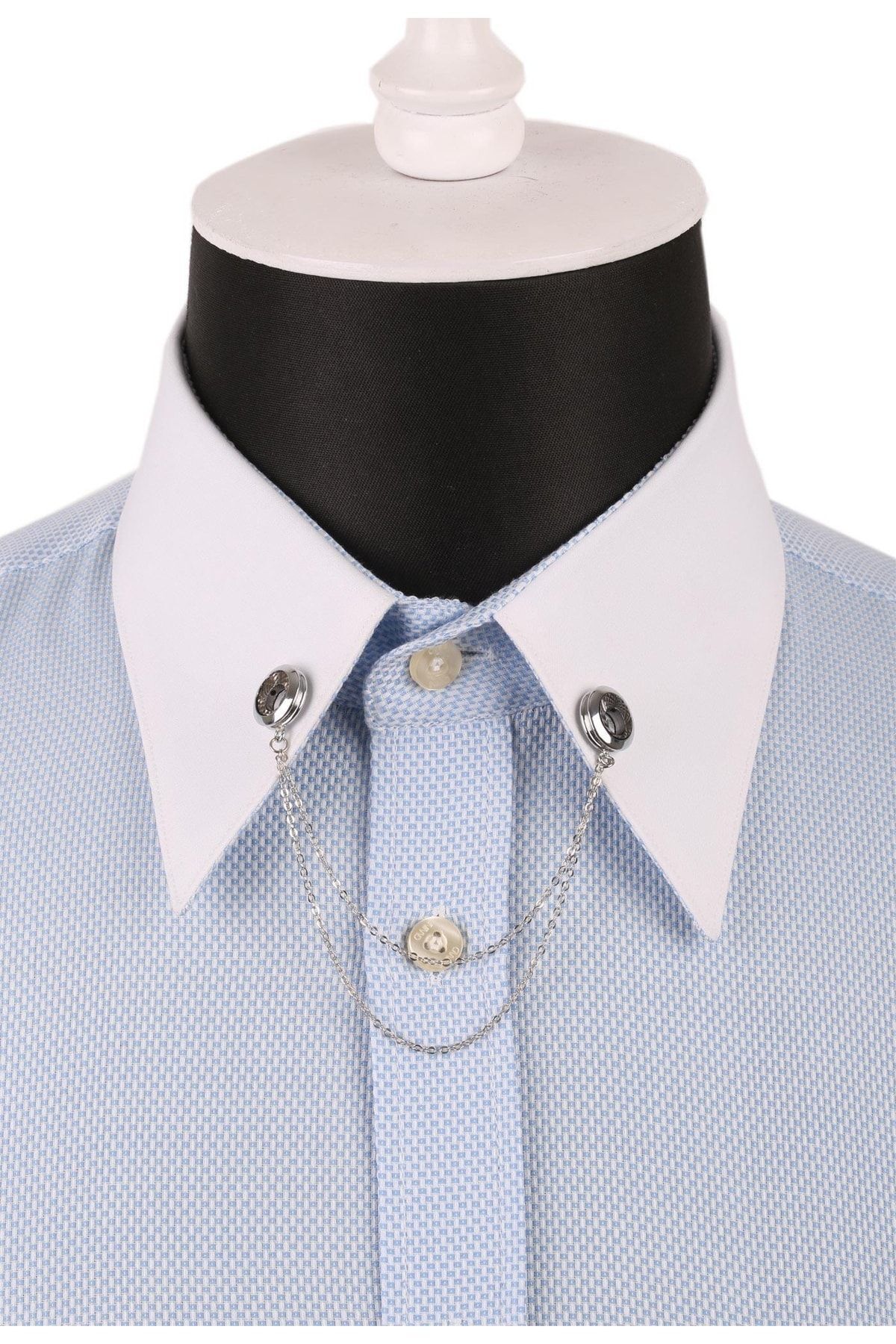  سنجاق یقه پیراهن نقره‌ای طرح‌دار زنجیری توخالی GI070